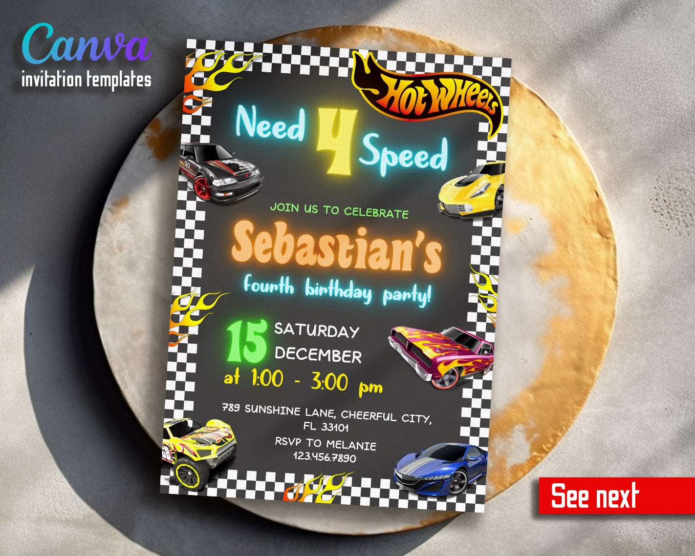 Hot Wheels Need Four Speed  customizable invitation template | Share or Print | boy | AS284