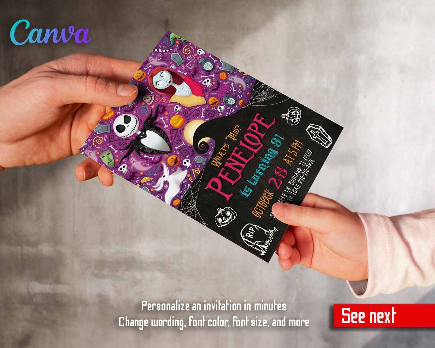 The Nightmare Before Christmas Halloween customizable invitation template | Share or Print |  | LY898