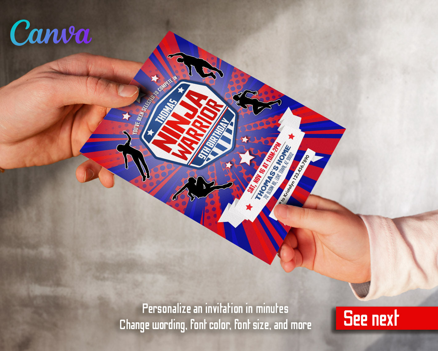 American Ninja Warrior customizable invitation template | Share or Print |  | AT241