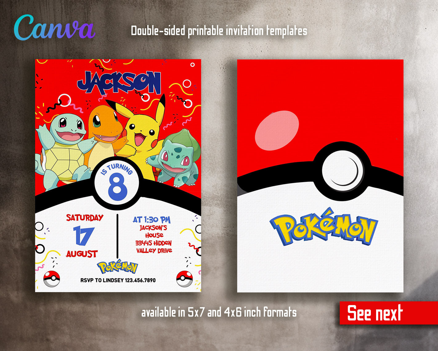 Pokemon Pikachu  customizable invitation template | Share or Print |  | KM130