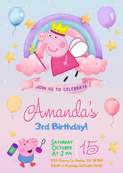 Peppa Pig customizable invitation template | Share or Print | girl | BQ268