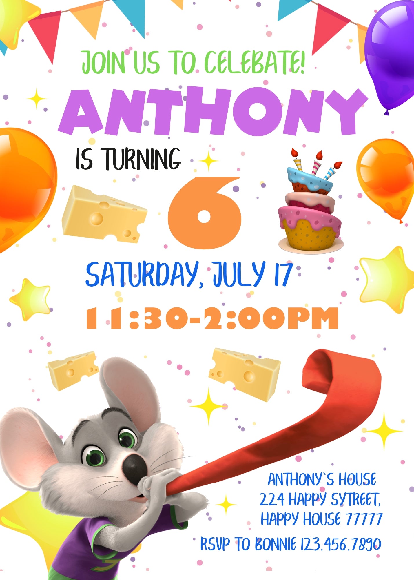 Chuck E. Cheese customizable invitation template | Share or Print |  | GU421