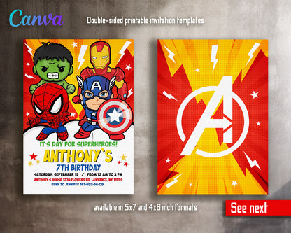 Avengers Marvel Superhero  customizable invitation template | Share or Print | boy | KW433