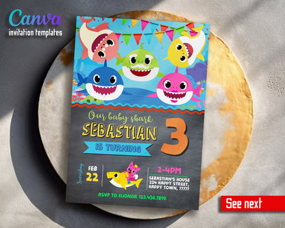 Baby Shark  customizable invitation template | Share or Print |  | AE066