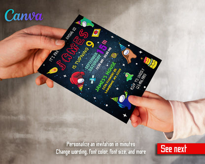 Among Us Gamer customizable invitation template | Share or Print |  | ZU405