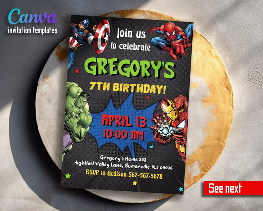 Avengers Marvel Superhero  customizable invitation template | Share or Print | boy | AK835