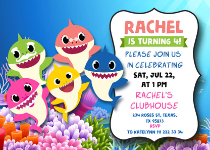 Baby Shark customizable invite template girl | instant download | Share or Print | TG302