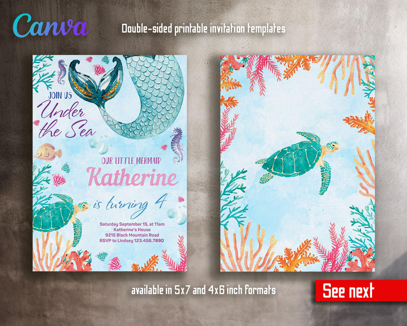 The Little Mermaid Ariel customizable invitation template | Share or Print | girl | XV726