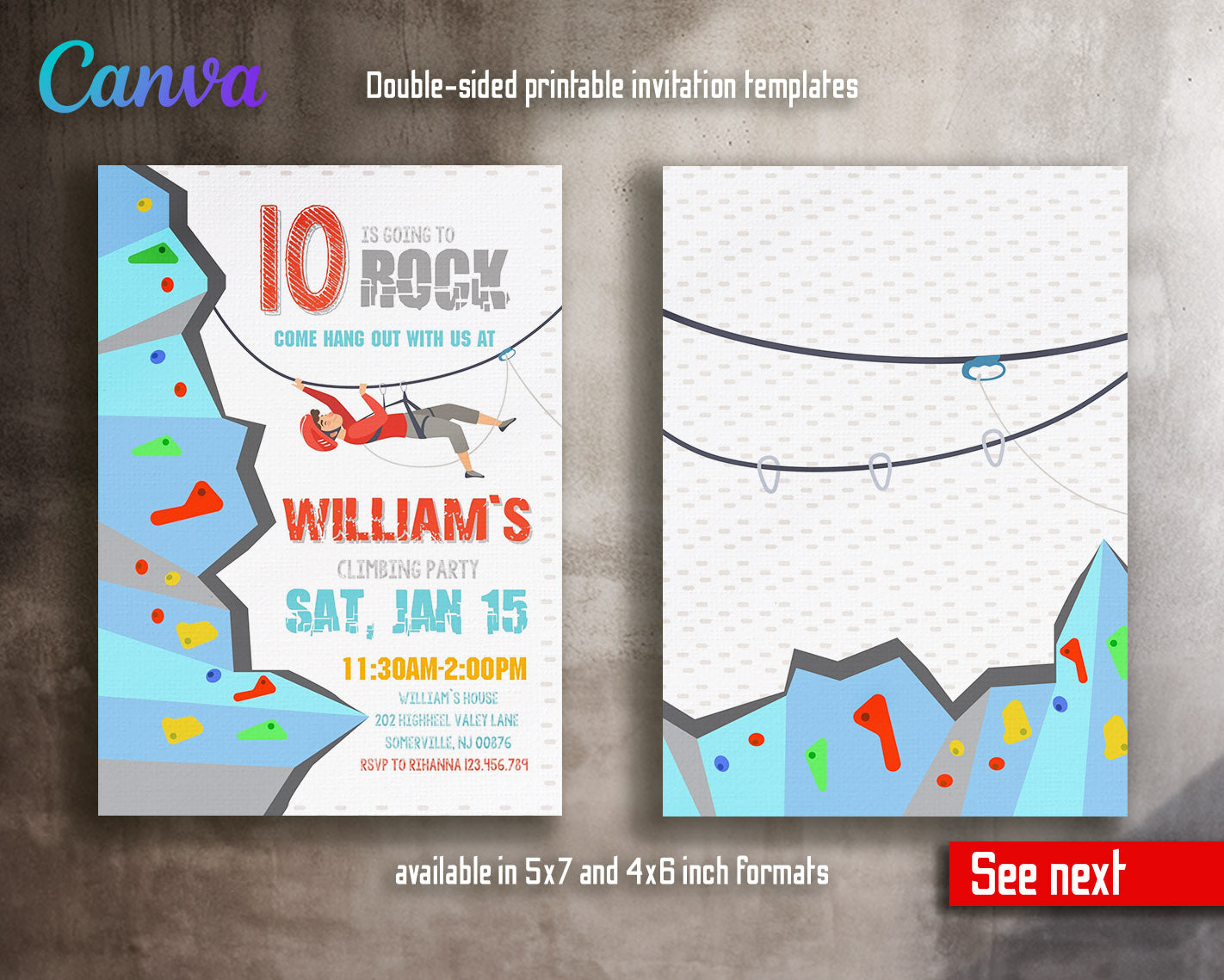 Rock Climbing  customizable invitation template | Share or Print |  | GF398