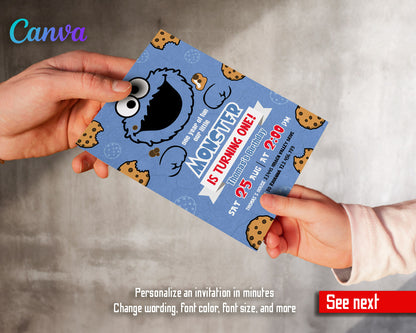 Sesame Street Cookie Monster customizable invitation template | Share or Print |  | QF417