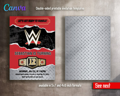 Wrestling WWE WrestleMania  customizable invitation template | Share or Print | boy | GT693