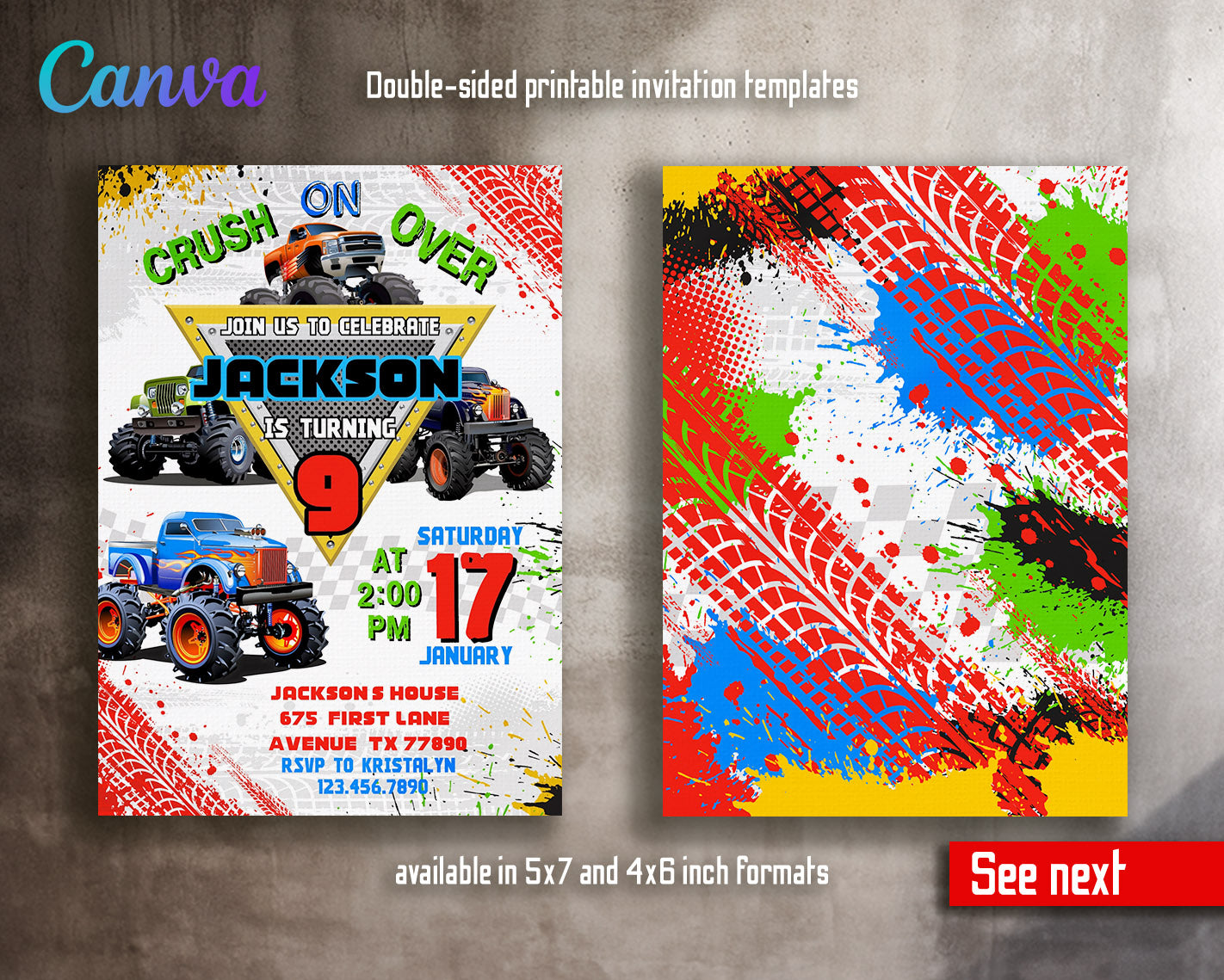 Monster Jam Monster Truck customizable invitation template | Share or Print | boy | PW140