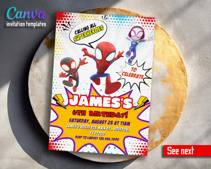 Spidey and His Amazing Friends customizable invitation template | Share or Print | boy | QX627