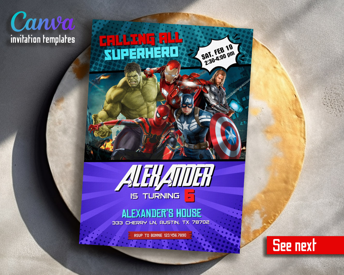 Avengers Marvel Superhero  customizable invitation template | Share or Print | boy | PR966