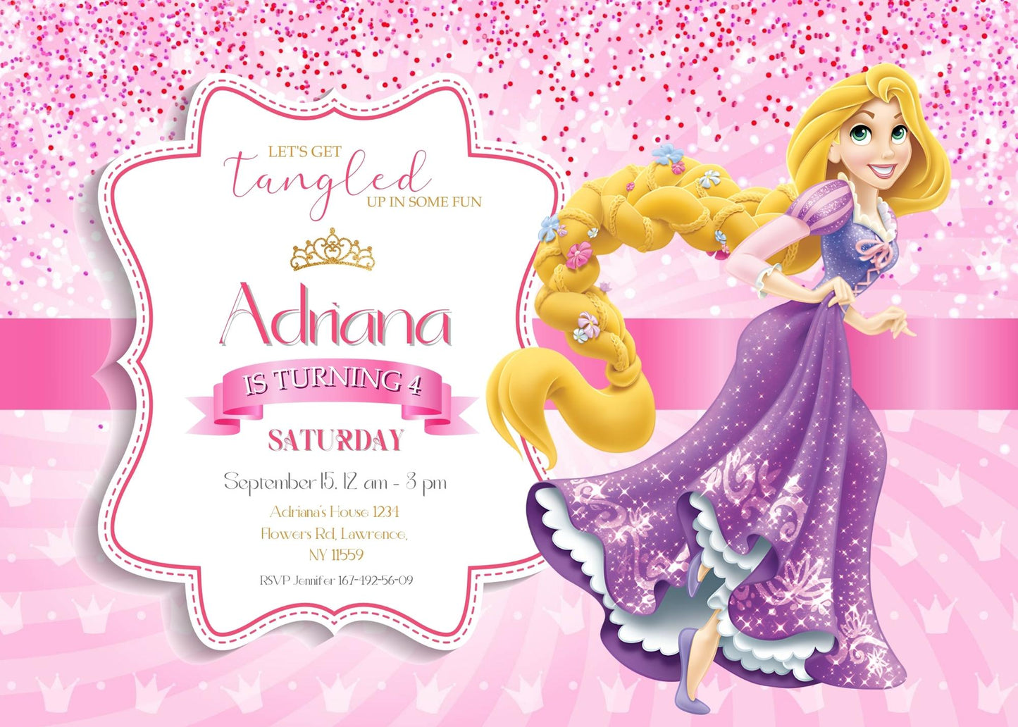 Rapuncel Princess customizable invite template girl | instant download | Share or Print | PR731