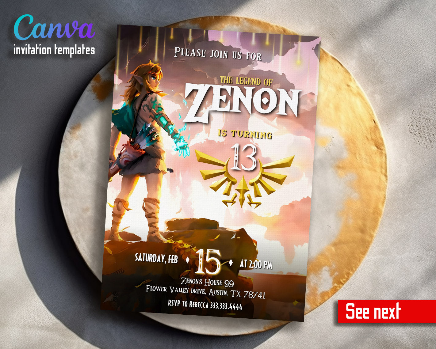 Legend of Zelda  customizable invitation template | Share or Print |  | NC428