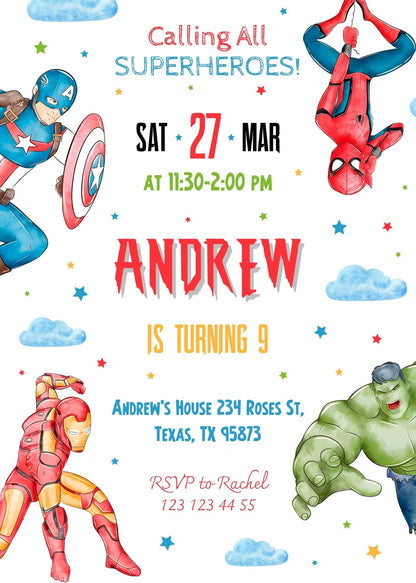 Avengers Marvel Superhero  customizable invitation template | Share or Print | boy | EW966