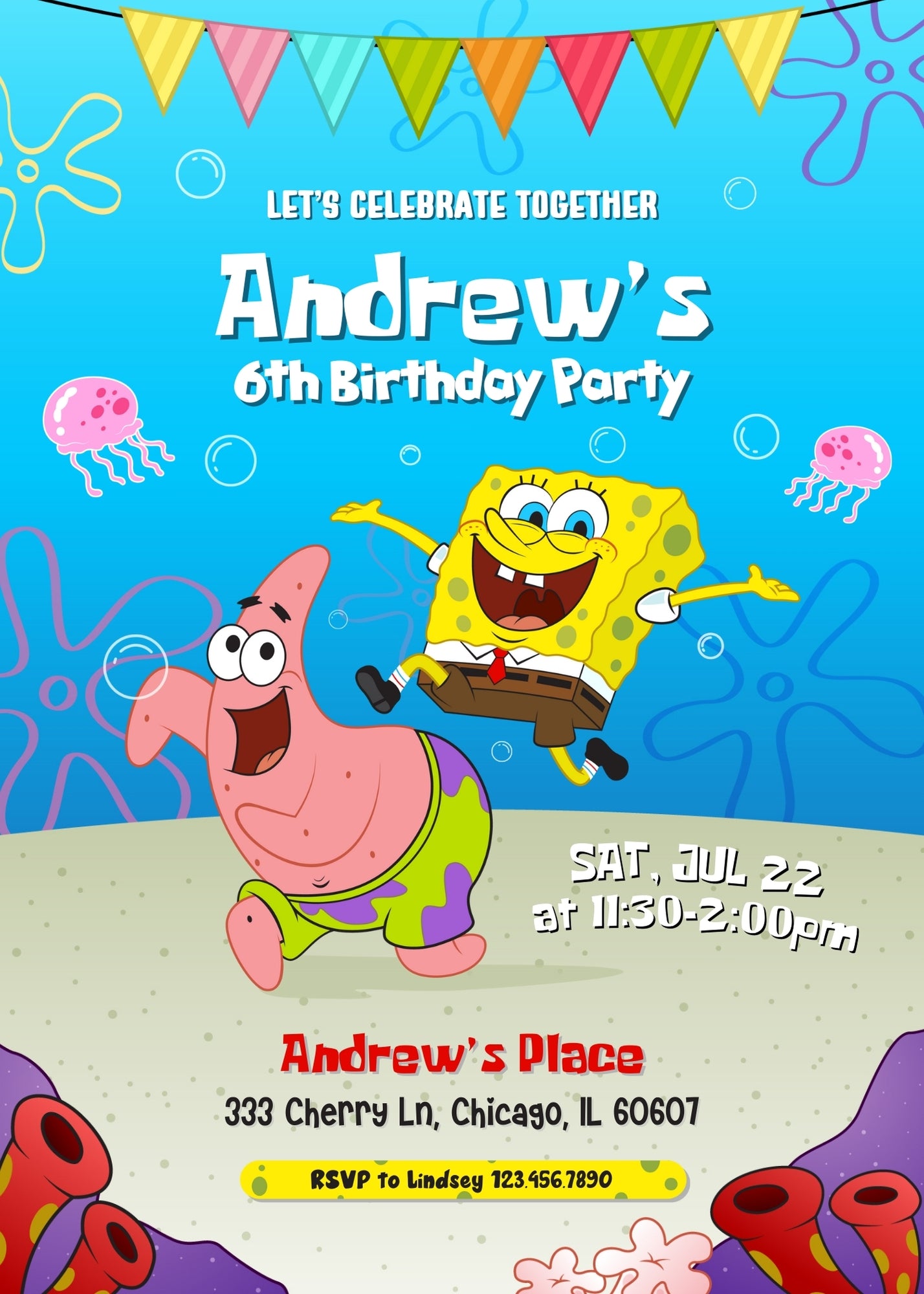 SpongeBob SquarePant customizable invitation template | Share or Print |  | RX427