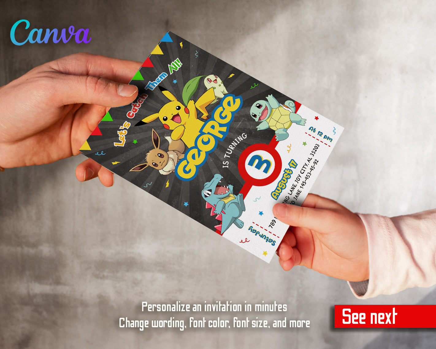 Pokemon Pikachu  customizable invitation template | Share or Print |  | ZD267