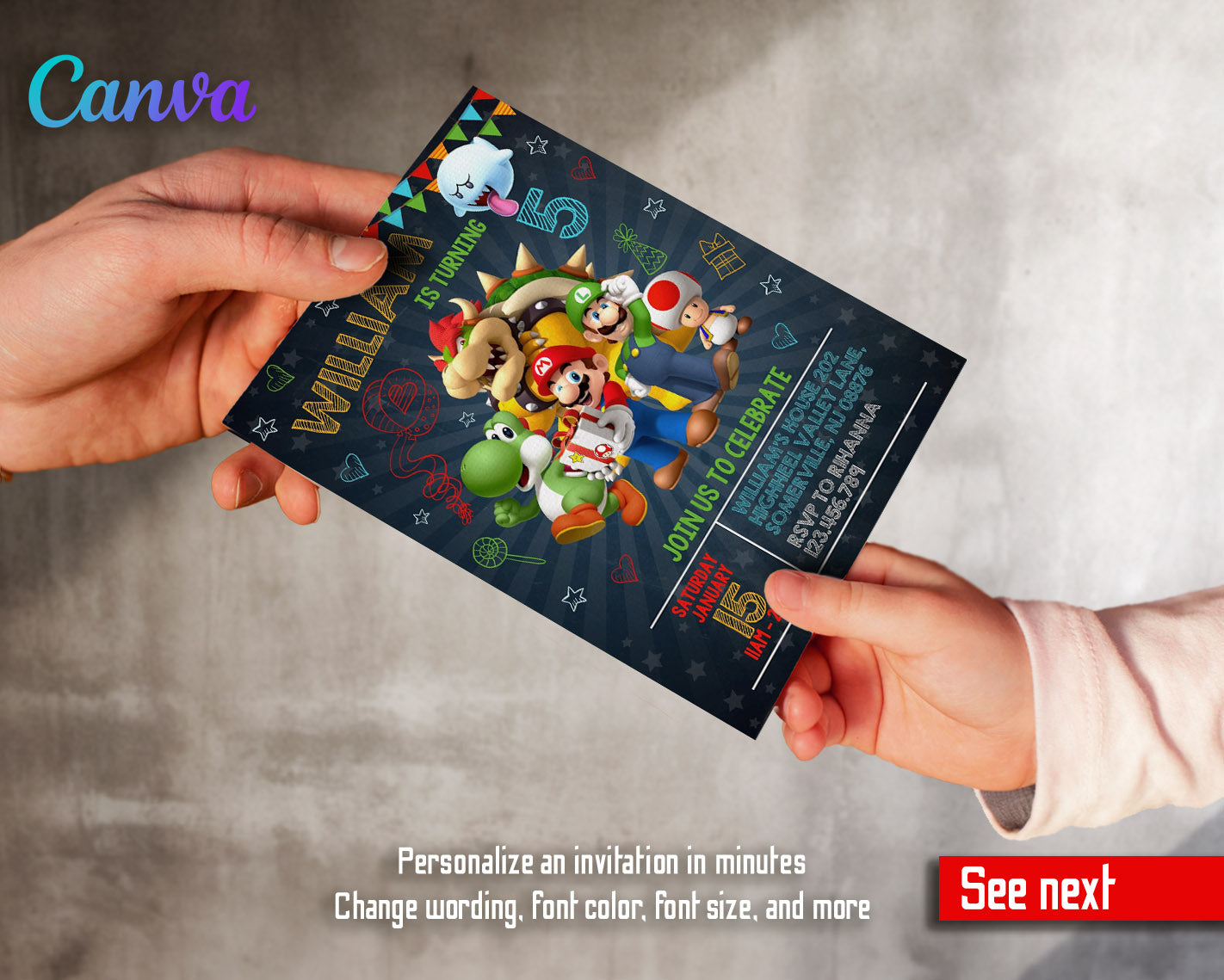 Super Mario Bros  customizable invitation template | Share or Print |  | WD739