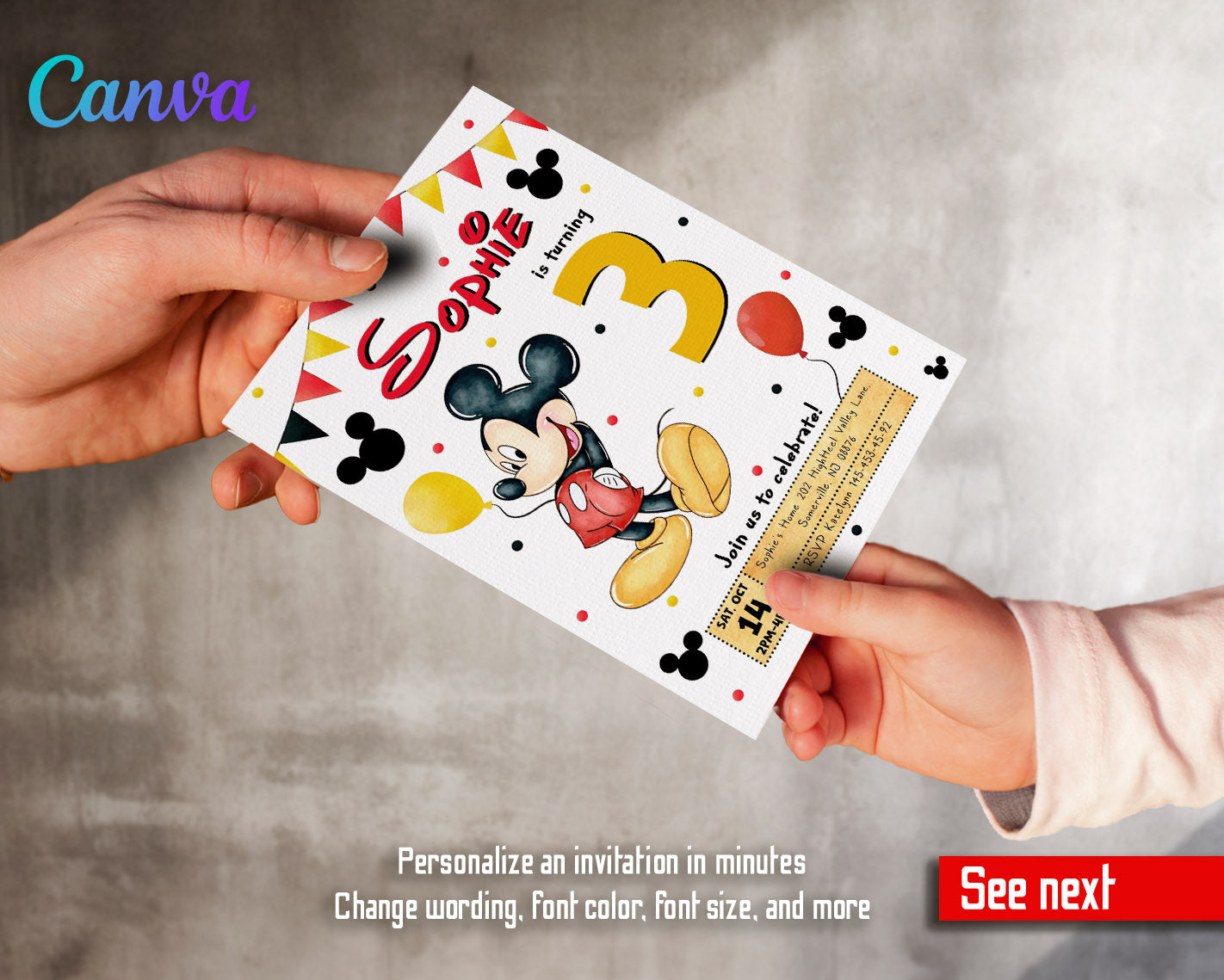 Mickey Mouse Clubhouse customizable invitation template | Share or Print |  | XF393