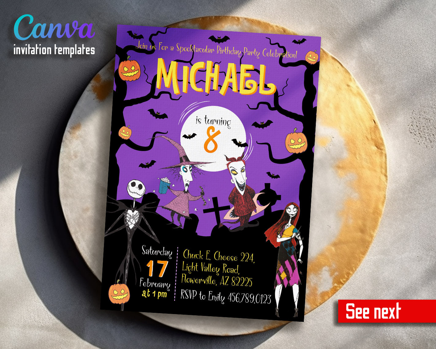 The Nightmare Before Christmas Halloween customizable invitation template | Share or Print |  | MU439