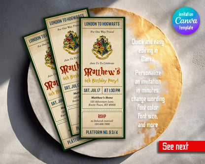 Harry Potter Hogwarts customizable invitation template | Share or Print |  | GL618