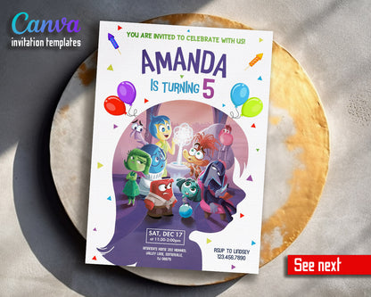 Inside Out 2 customizable invitation template | Share or Print |  | AE889