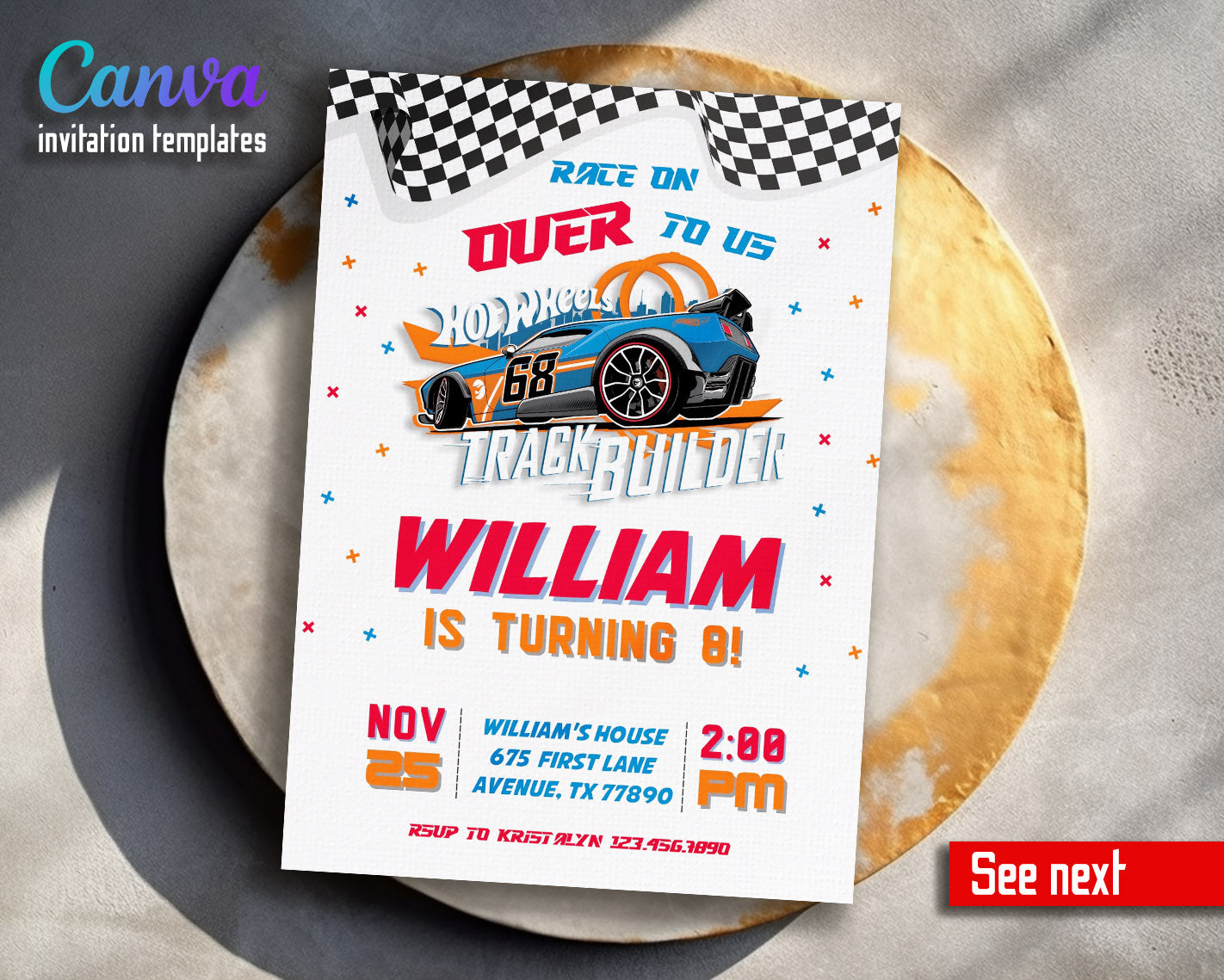 Hot Wheels Racing  customizable invitation template | Share or Print | boy | OA337