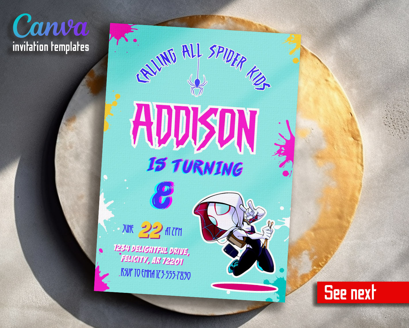 Spider Gwen Ghost Spidey  customizable invitation template | Share or Print | girl | XY064