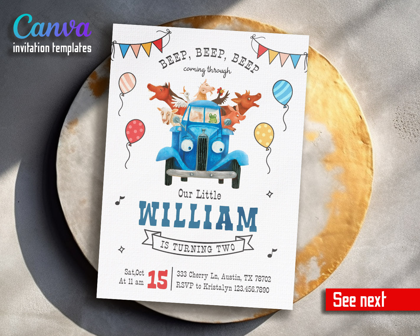 Little Blue Truck customizable invitation template | Share or Print |  | ZA825