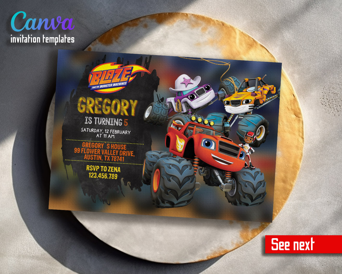 Blaze Monster Machines Trucks  customizable invitation template | Share or Print | boy | MF352