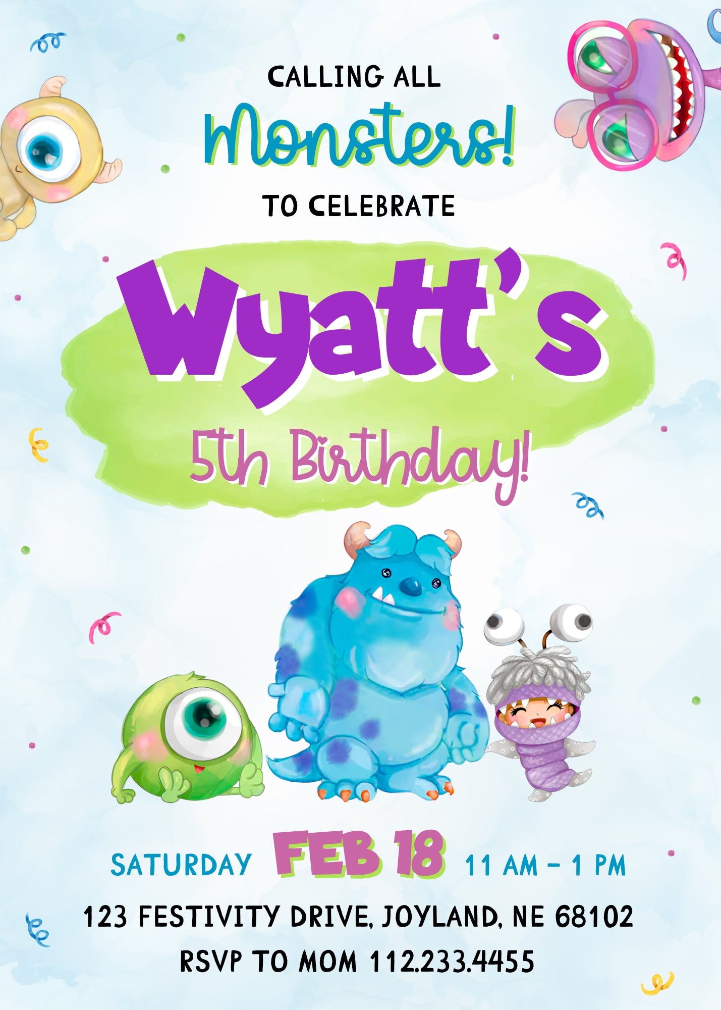 Monsters, Inc.  customizable invitation template | Share or Print |  | XC062