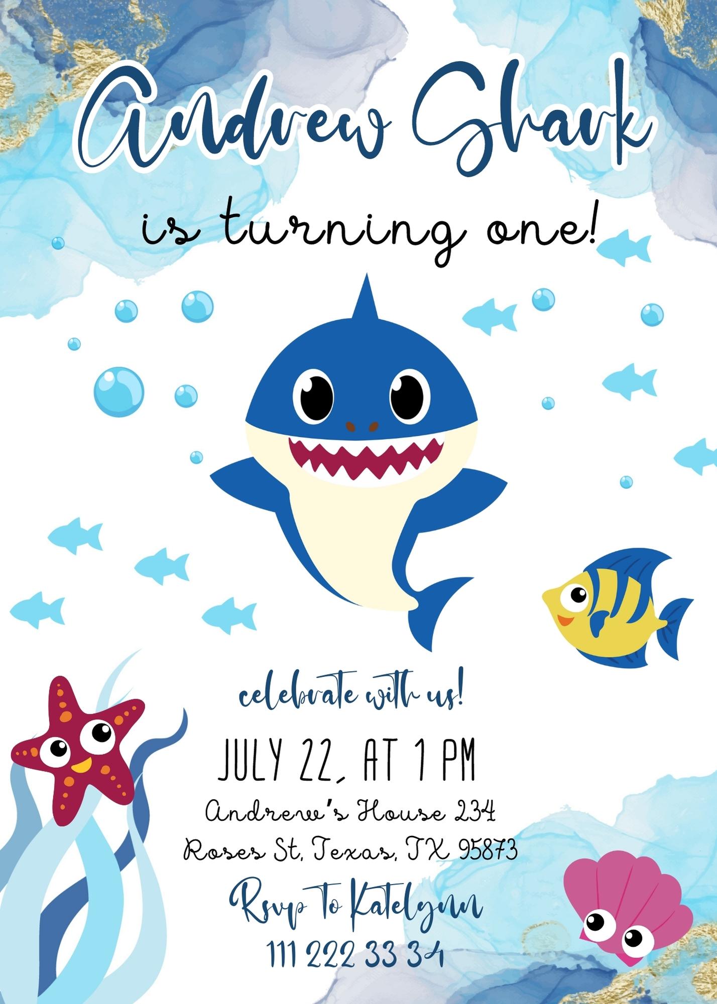 Baby Shark customizable invite template boy | instant download | Share or Print | TS987