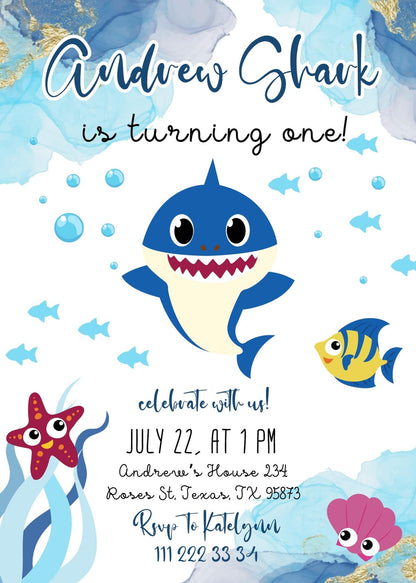 Baby Shark customizable invite template boy | instant download | Share or Print | TS987