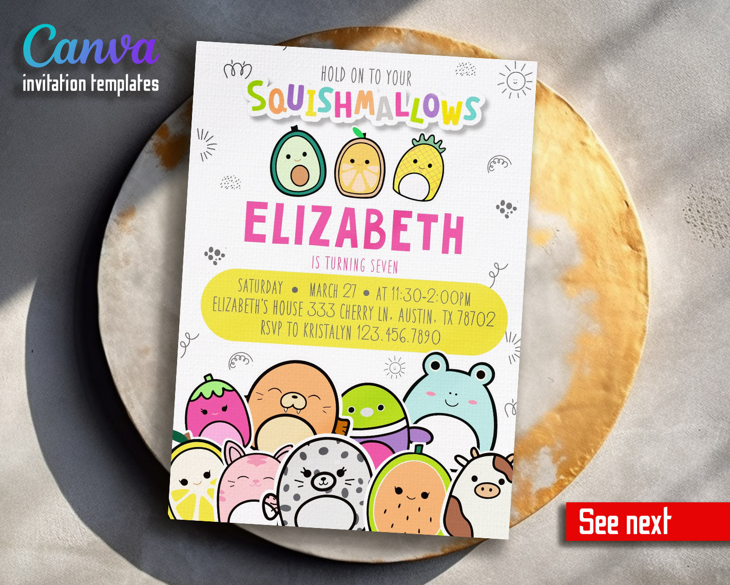 Squishmallows  customizable invitation template | Share or Print |  | MF973