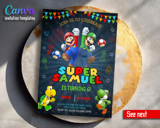 Super Mario Bros  customizable invitation template | Share or Print |  | EW070