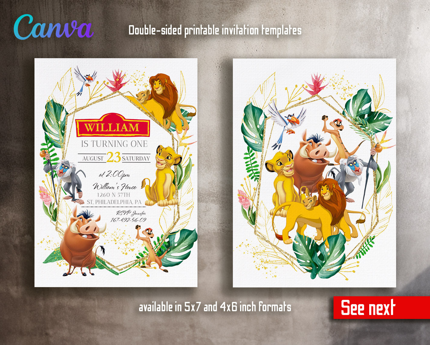 Lion King Simba customizable invitation template | Share or Print |  | MW155