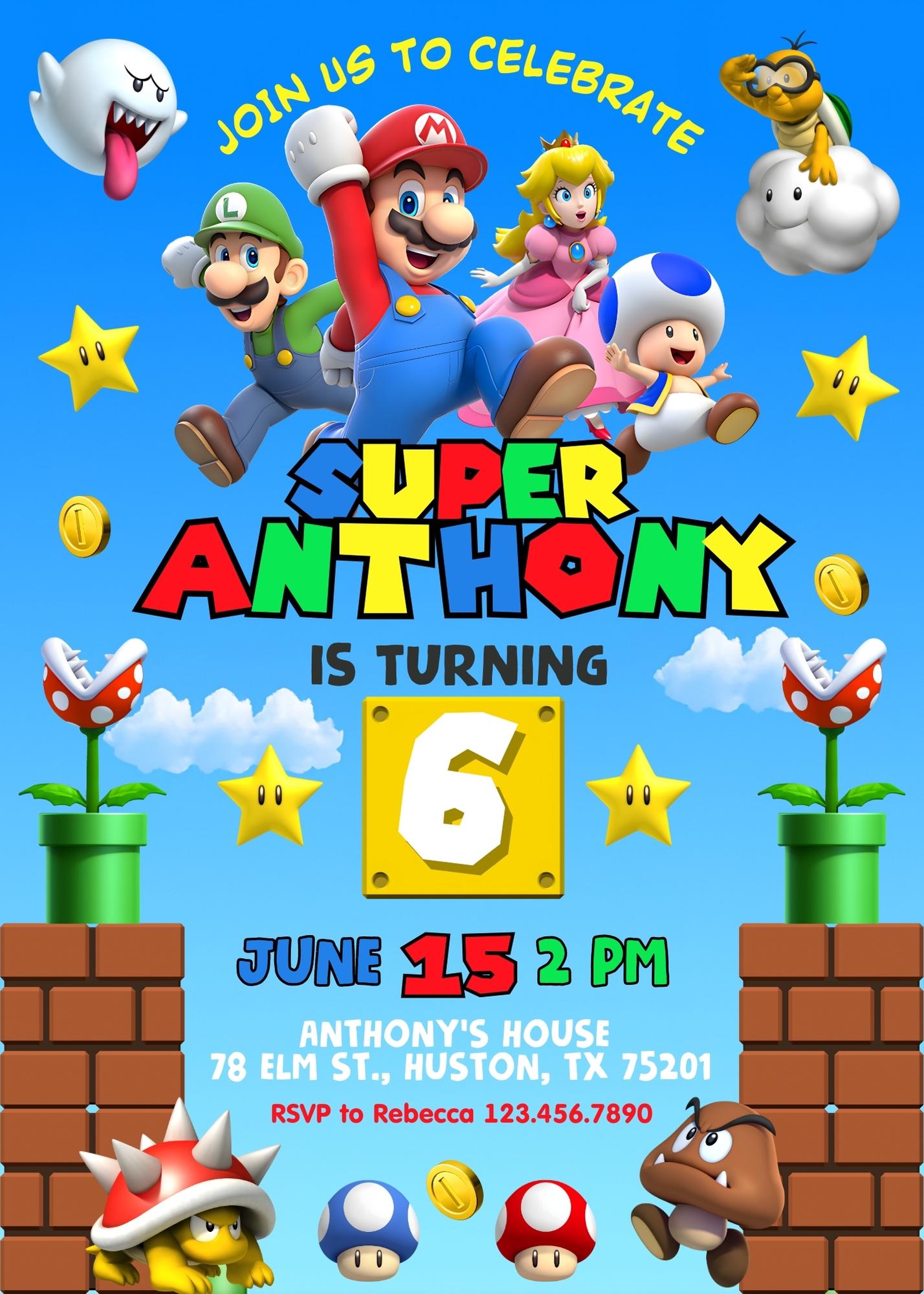 Super Mario Bros  customizable invitation template | Share or Print |  | FU845