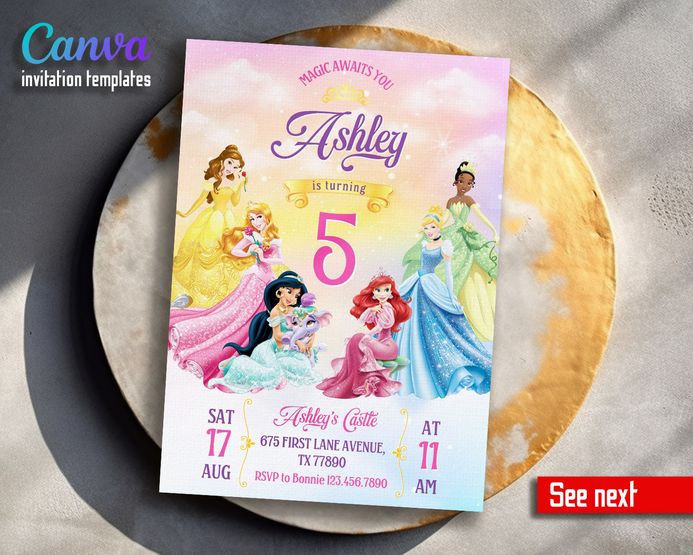 Disney Princess  customizable invitation template | Share or Print | girl | PK998