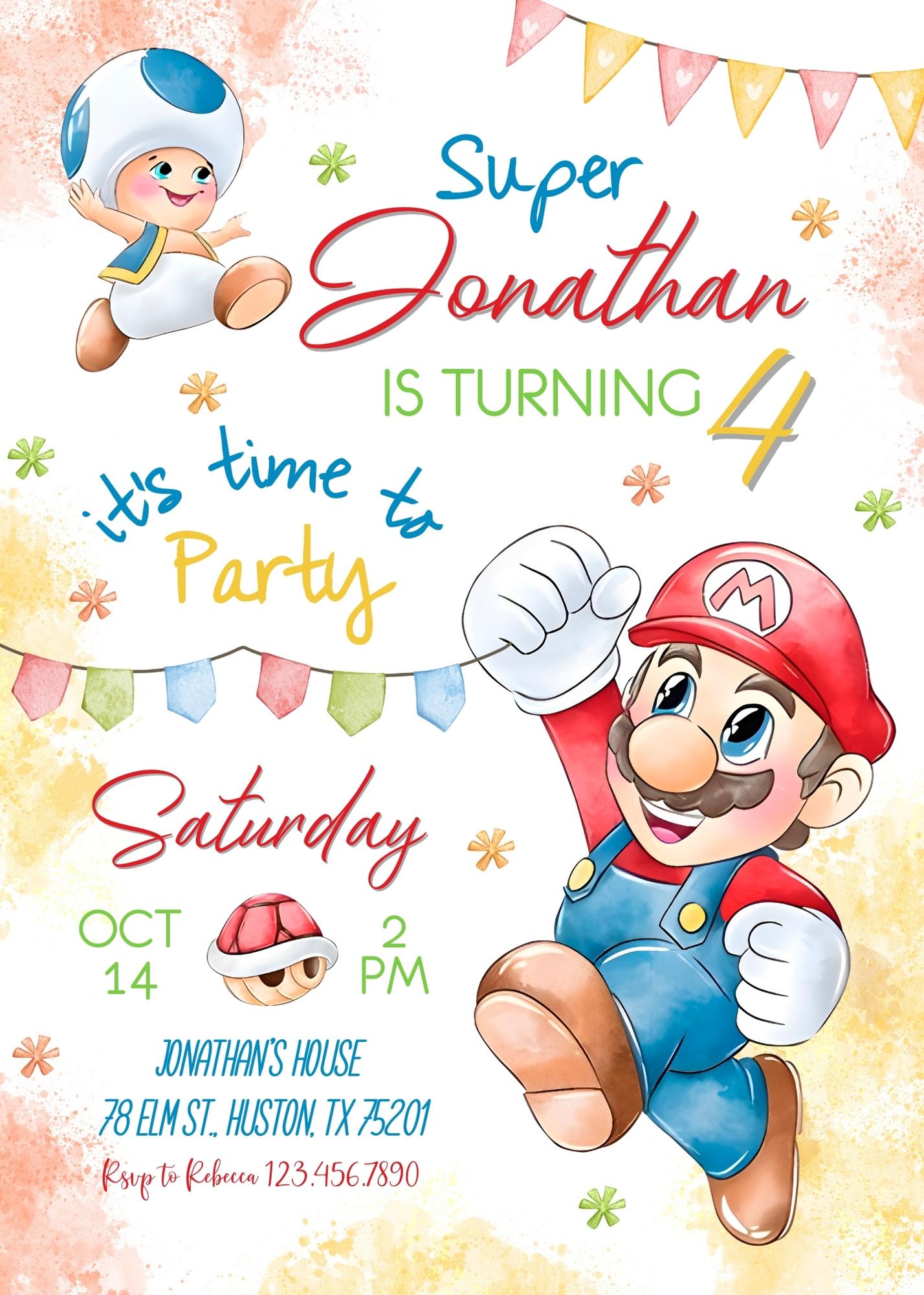 Super Mario Bros  customizable invitation template | Share or Print |  | RN788