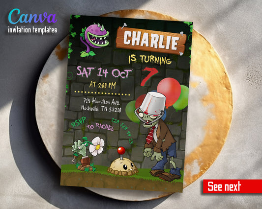 Plants vs Zombies Gamer customizable invitation template | Share or Print |  | YK011