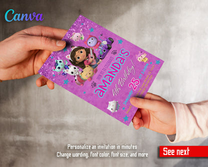 Gabby's Dollhouse Kitten customizable invitation template | Share or Print | girl | UR015