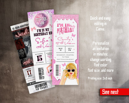 Taylor Swift Eras Tour Ticket customizable invitation template | Share or Print | girl | HT805