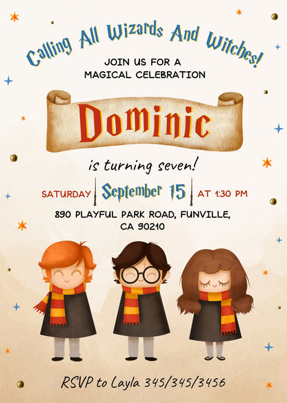 Harry Potter  customizable invitation template | Share or Print |  | UT257