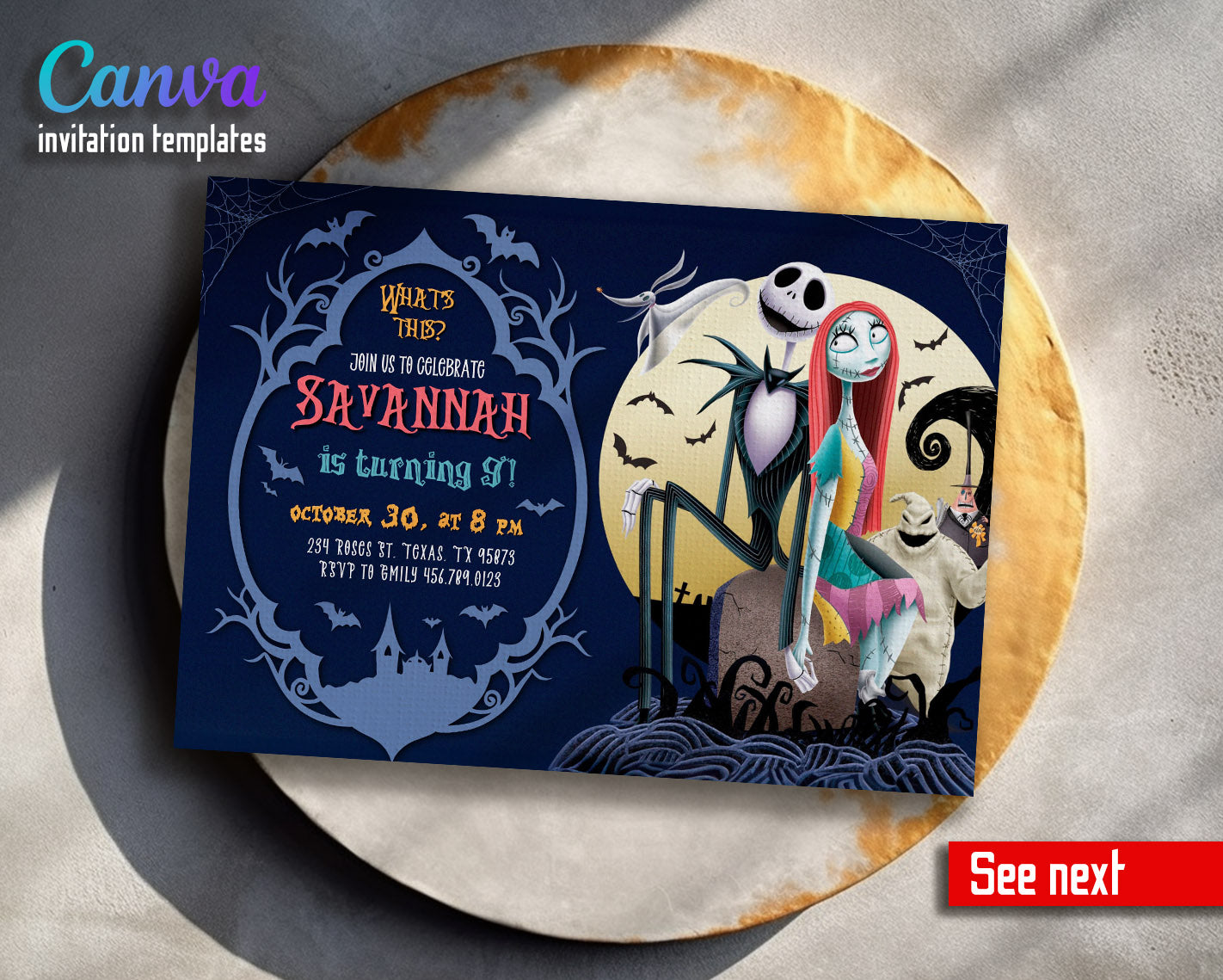 The Nightmare Before Christmas Halloween customizable invitation template | Share or Print |  | AI550