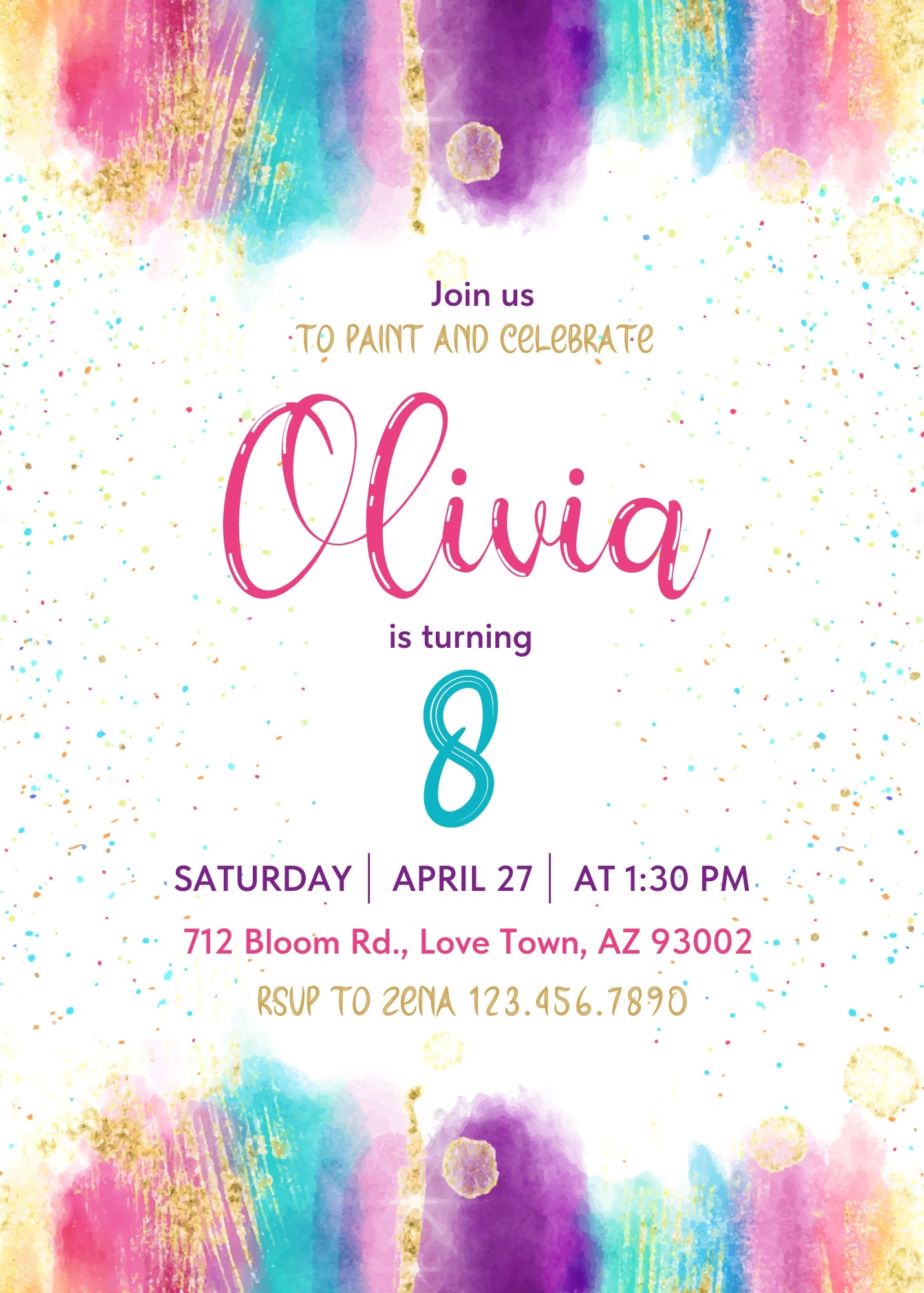 Art Party customizable invitation template | Share or Print | girl | BA195