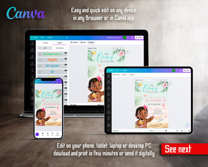 Moana Princess  customizable invitation template | Share or Print | girl | CP761