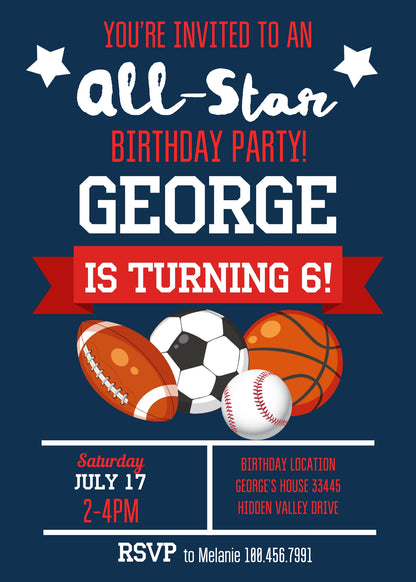 Sport Football Basketball Baseball customizable invitation template | Share or Print | boy | RL813