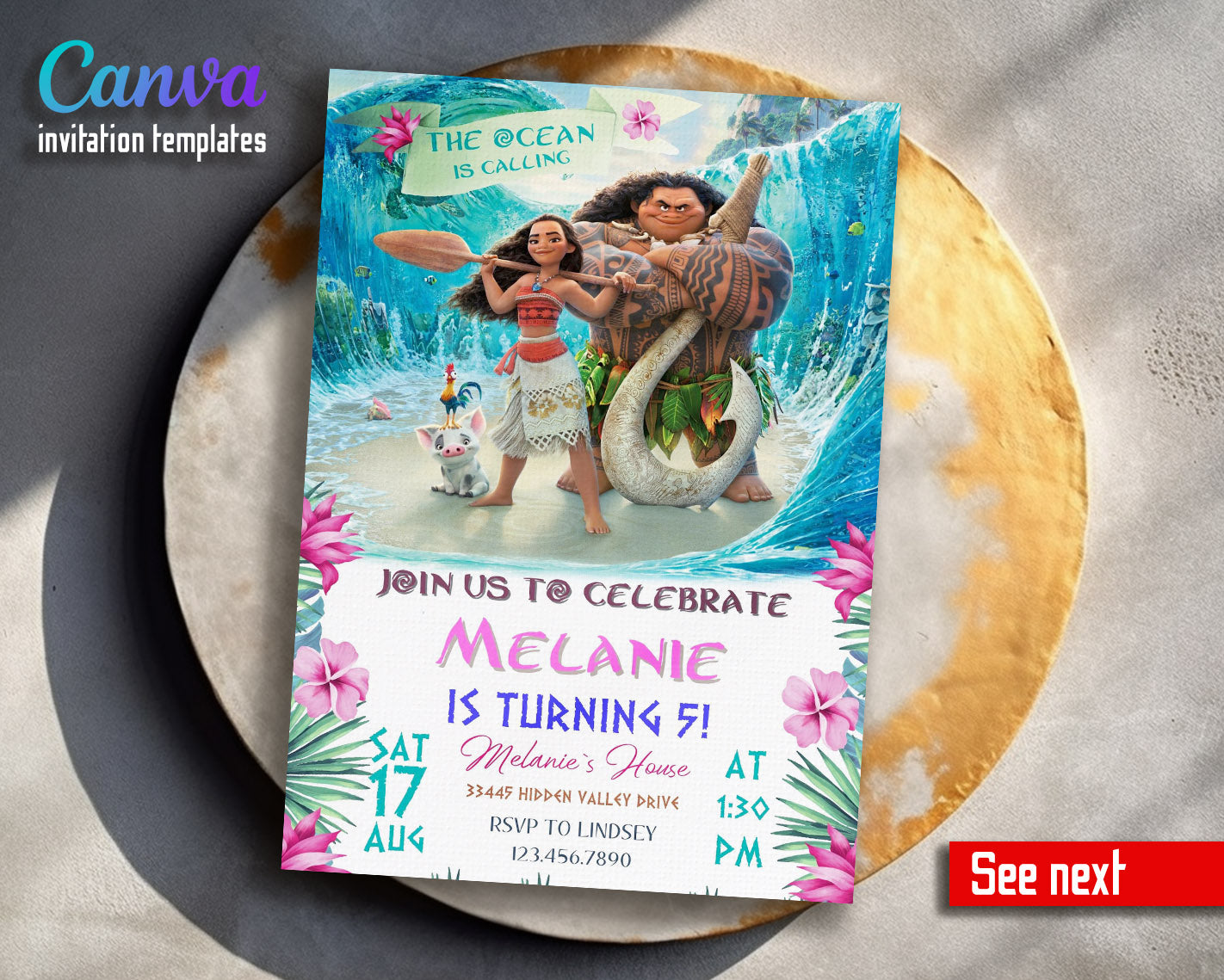 Moana Princess  customizable invitation template | Share or Print | girl | RK318